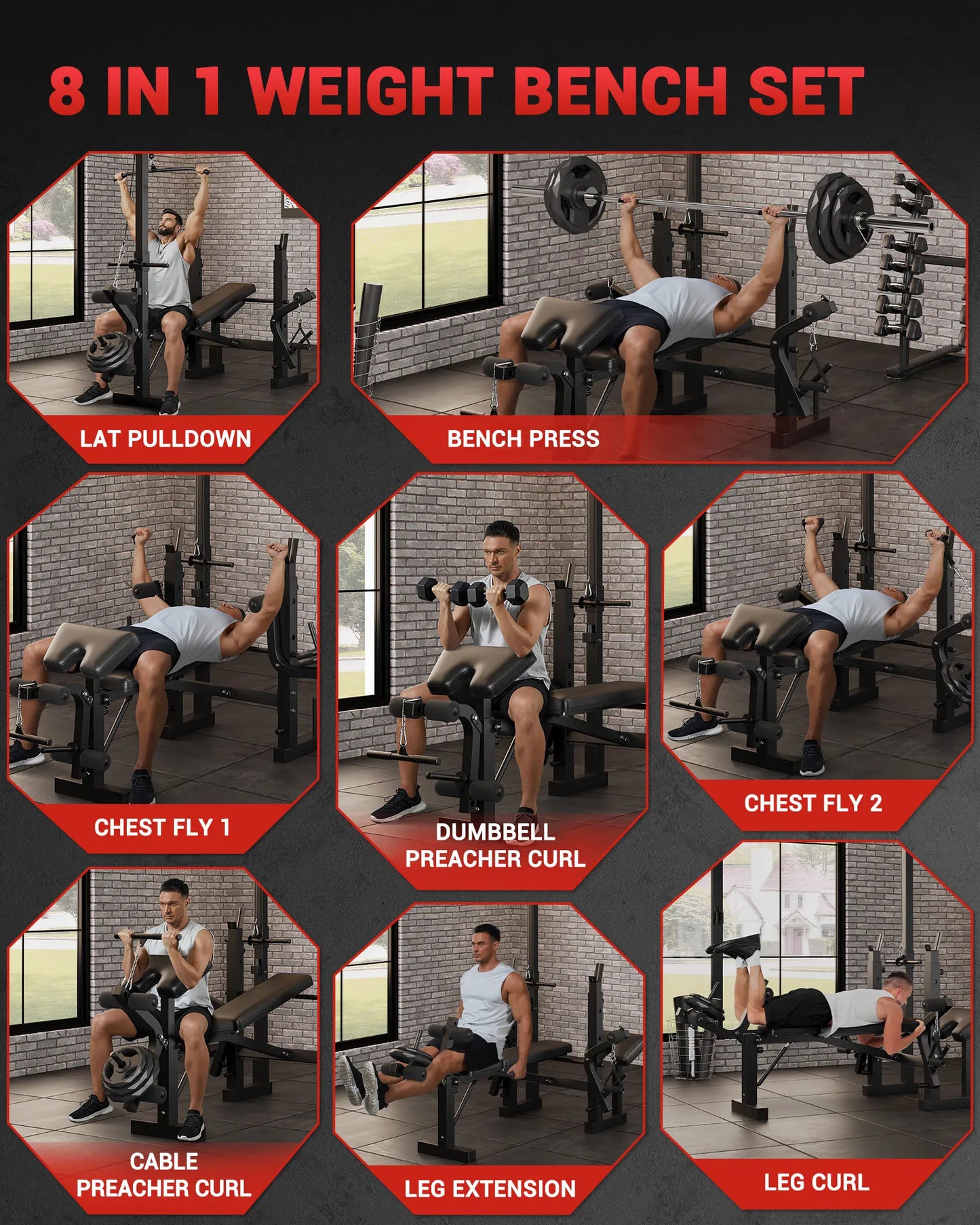 HiMISS Adjustable 4-in-1 Weight Bench With Leg Developer And Rack