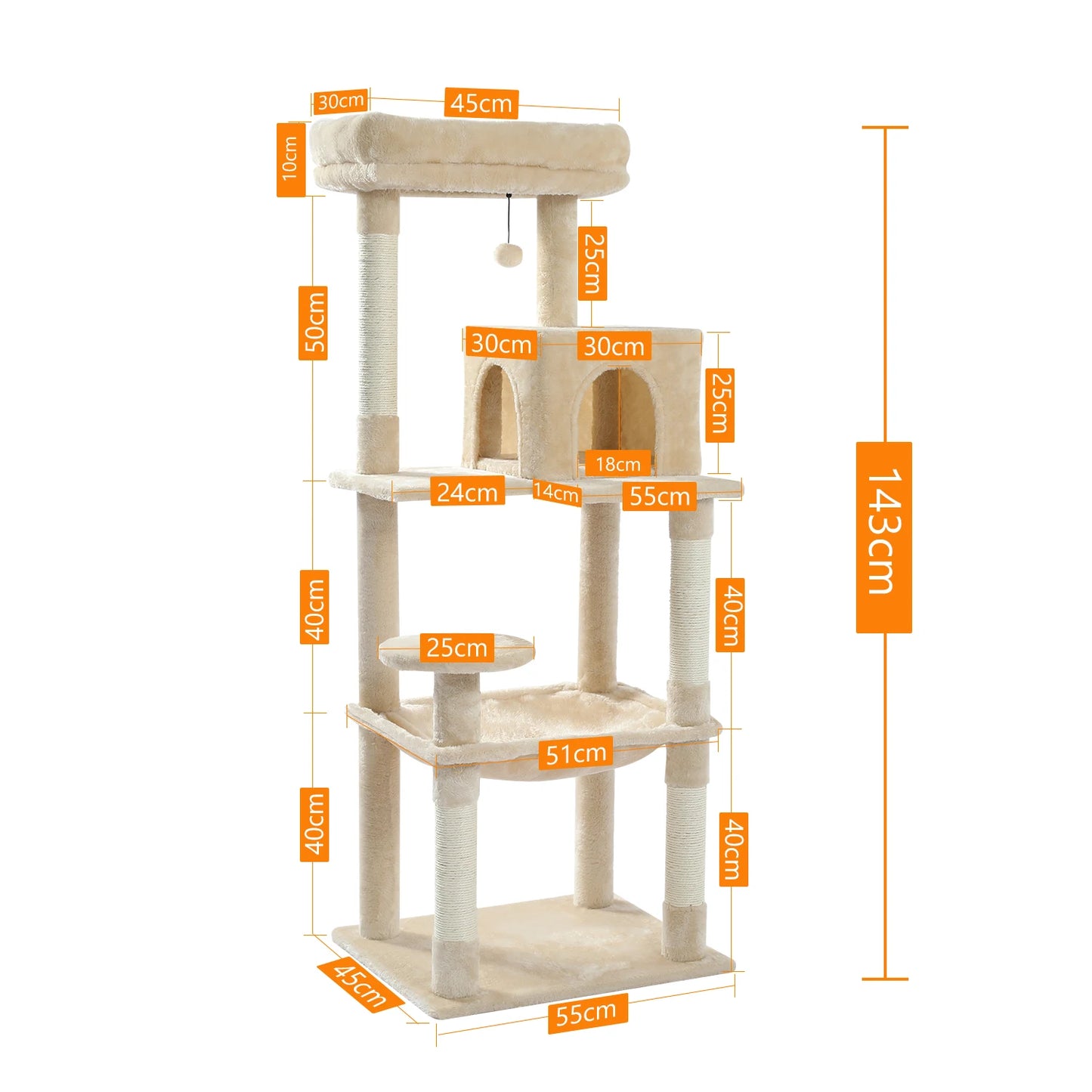 PAWZ Road 5-Level Cat Tower Indoor Cats With Hammock