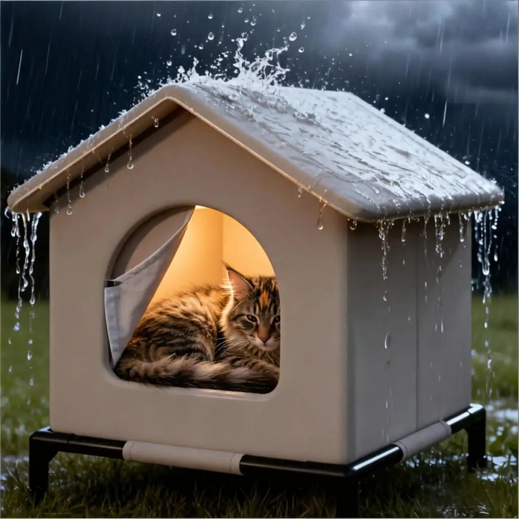 CWV Outdoor Cat House With Mat Waterproof Shelter For Cats