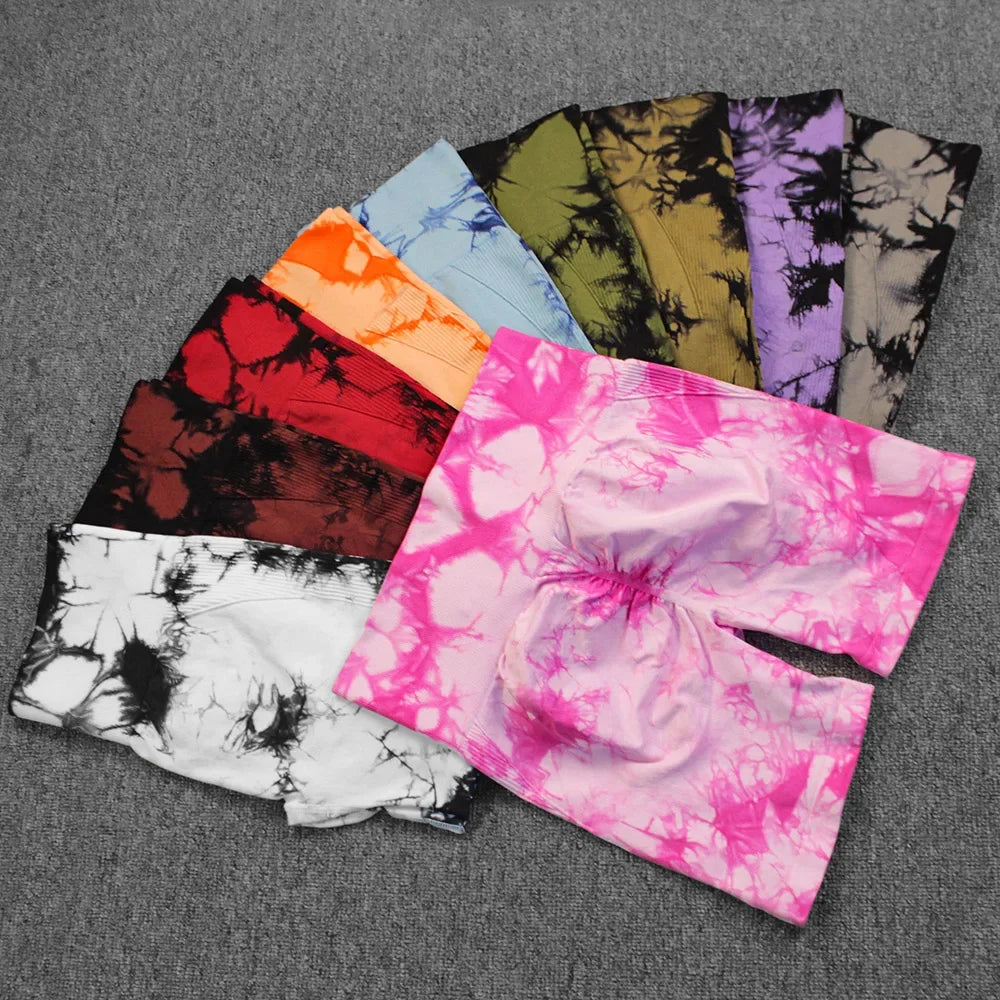 Tie Dye Yoga Shorts for Women High Elastic Gym Fitness