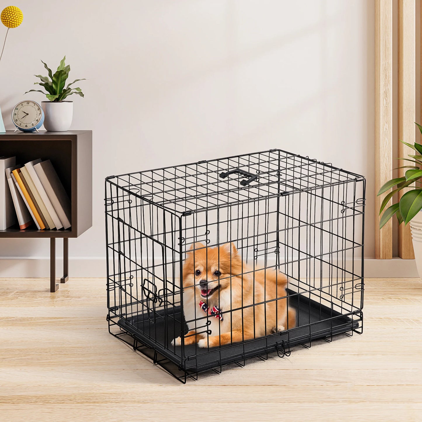 JHK Folding Metal Wire Dog Cage With Leak Proof Pan for Indoor Outdoor