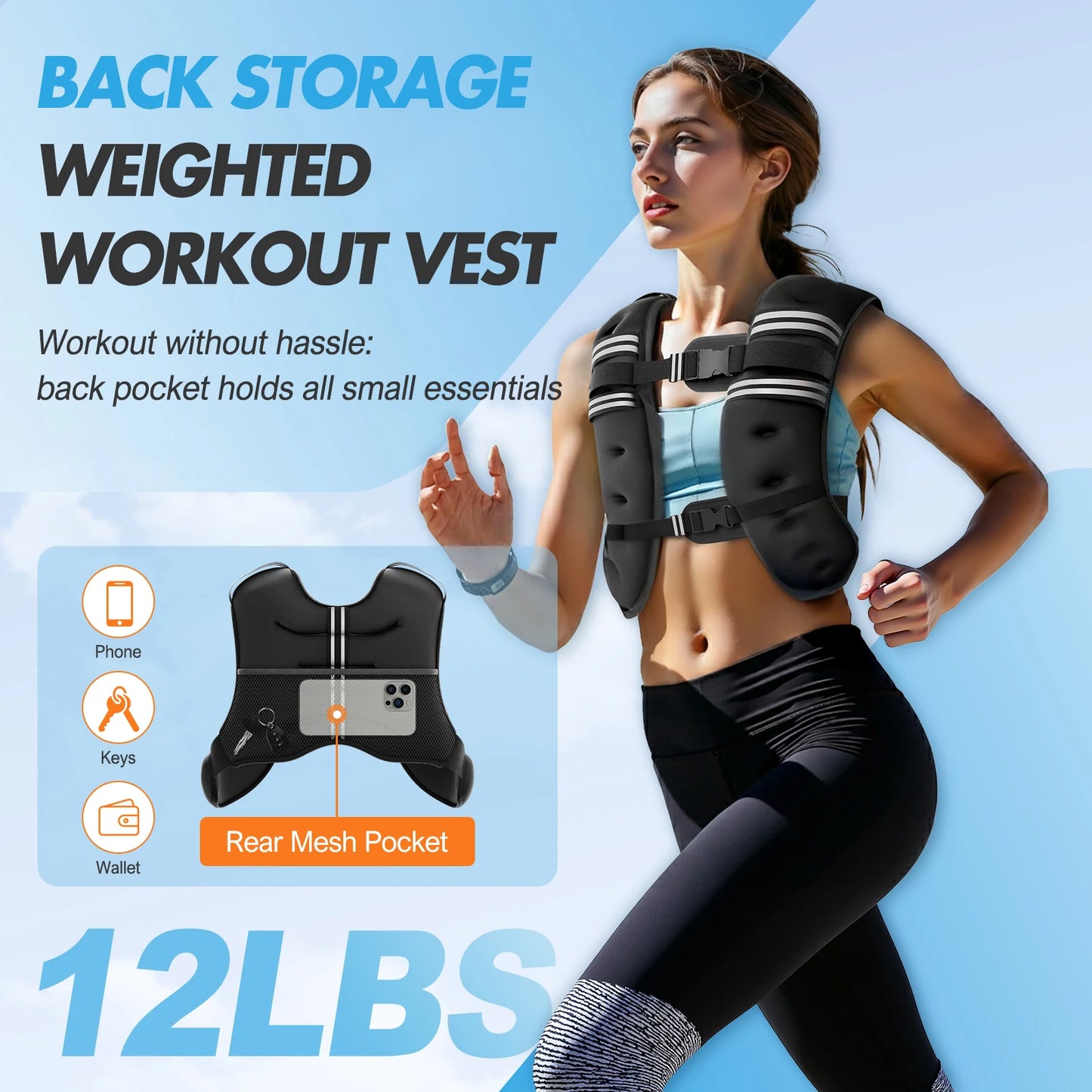NONECN Weighted Vest For Fitness 6lb 12lb 18lb 22lb