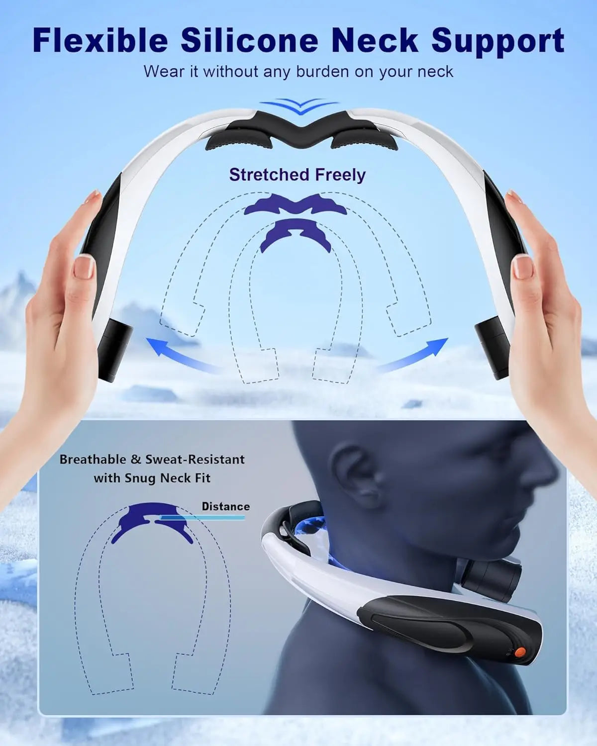 Portable Neck Fan 6 Speeds 6000mAh USB C Rechargeable Quiet